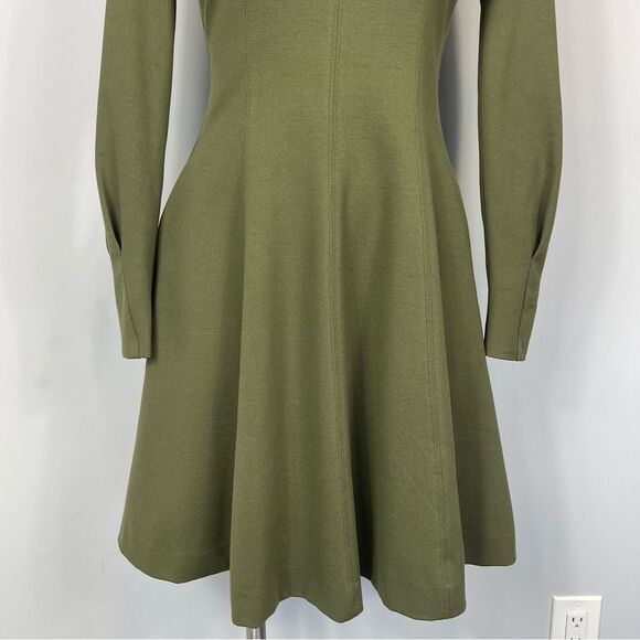 Pearl by Lela Rose Ponte Square Neck Dress Olive Green Long Sleeve A Line 0 Rare - Picture 9 of 16